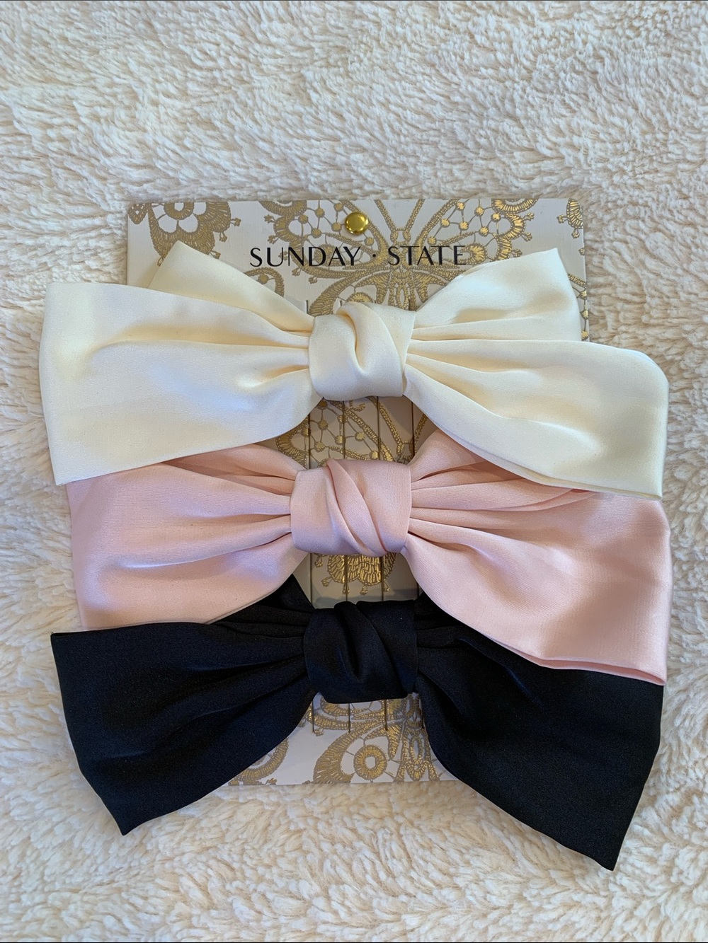 NEW Non-Slip Grip Satin Large Hair Bow Barrette Clip Set Cream, Pink, Black